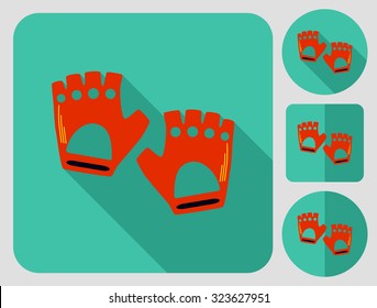 Gloves without fingers for cyclist or driver. Bike cloth. Flat long shadow design. Bicycle icons series.