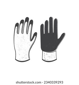 Gloves for work in garden icon silhouette isolated on white. Vector illustration. For emblem, sign, patch, shirt. Farming hand protection, garden gloves safety, equipment.