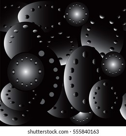 Gloving oval shapes with dots, looking like a sci fiction background. In black and white