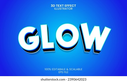 Glow 3d text style effect with blue color emboss gradient style

