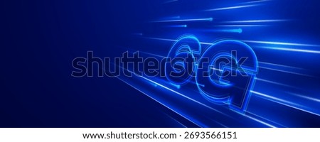 Glow of 6G technology symbol with blue speed light streaks