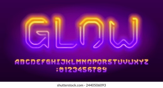 Glow alphabet font. Neon color futuristic letters and numbers. Stock vector typescript for your design.