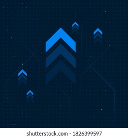 Glow Arrow Up On Grid Dark Background Illustration Digital Growth Concept