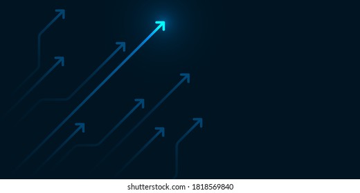 Glow up arrows circuit on dark blue background copy space digital business growth concept