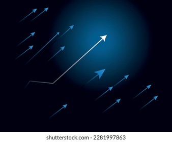 Glow arrows circuit on dark blue background copy space digital business growth concept.