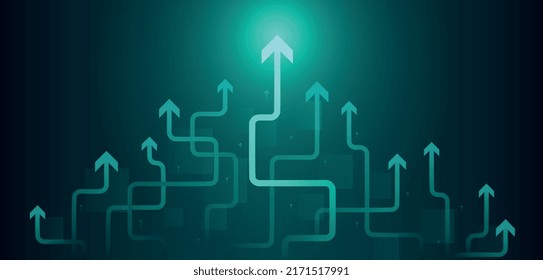 Glow up arrows concept. Metaphor for progress, business growth, company improvement and career development. Digital design element for websites. Realistic contemporary 3D vector illustration