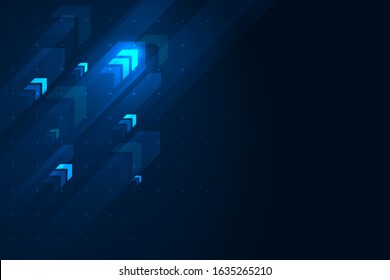 Glow up arrows on dark blue background copy space digital business growth concept.