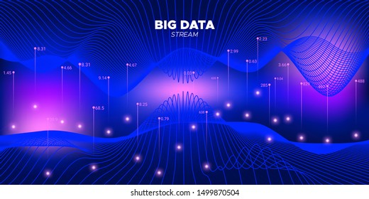 Glow Big Data Stream. Blue Particle Matrix Background. Futuristic Digital Information. Neon Cyber Big Data System. Particle Matrix Background. Glow Big Data System.