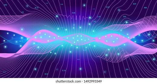 Glow Big Data Stream. Purple Statistic Complexity Abstract. Dynamic Technology Concept. Neon Cyber Big Data Stream. Particle Abstract Background. Future Complex Big Data.