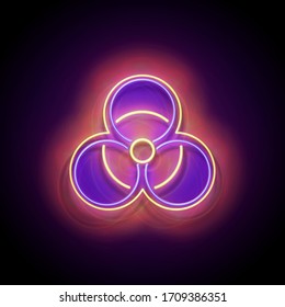 Glow Biohazard Sign, World Coronavirus Contamination. Warning about Dangerous Zone. Template for Pandemic or Epidemic Informing. Neon Poster, Flyer, Banner. Vector 3d Illustration. Glossy Background