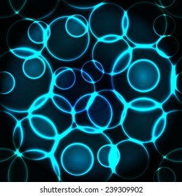 Glow blue bubbles seamless pattern or background