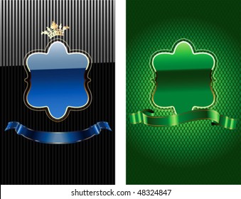 Glow Blue And Green Royal Ornate Banner. Vector Illustration.