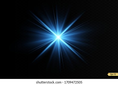 Glow blue light effect set, lens flare, explosion, glitter, line, sun flash, spark and stars. Abstract special effect element design.