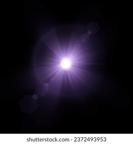 Glow of a blue-violet star on a transparent background. Flash of light, sun, flicker. Vector for web design and illustrations.