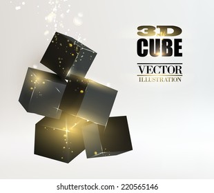 Glow box pyramid over light background.  Vector illustration.