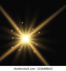 Glow bright light star, yellow sun rays, sunshine.