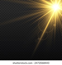 Glow bright light star, yellow sun rays, sunshine.	