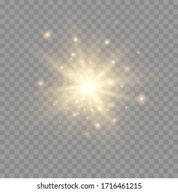 Glow Bright Star, The Star Burst With Brilliance, Yellow Glowing Light Burst On A Transparent Background, Golden Light Effect, Flare Of Sunshine With Rays, Yellow Sun Rays, Vector Illustration, Eps 10