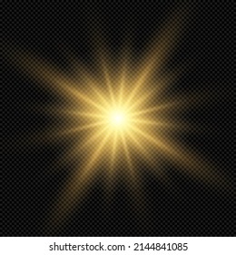 Glow bright star, the star burst with brilliance, yellow glowing light burst on a transparent background, golden light effect, flare of sunshine with rays, yellow sun rays, 