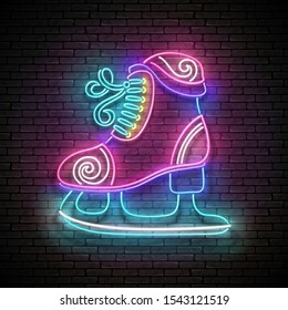 Glow Christmas Greeting Card with Decorative Stakes. Happy New Year Holiday Postcard Template. Shiny Neon Light Poster, Flyer, Banner. Brick Wall. Vector 3d Illustration. Clipping Mask, Editable