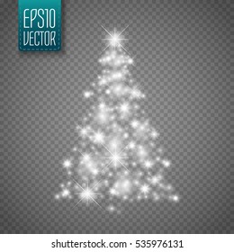 Glow Christmas Tree with  lights and sparkles isolated on transparent background ,vector