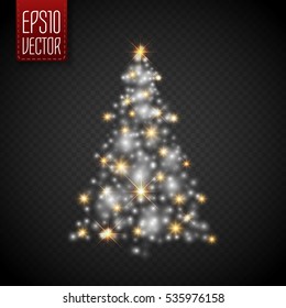 Glow Christmas Tree with  lights and sparkles isolated on transparent background ,vector