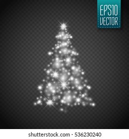 Glow Christmas Tree with  lights and sparkles isolated on transparent background ,vector