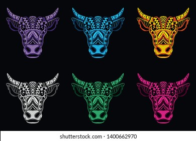 glow color cow in abstract pattern