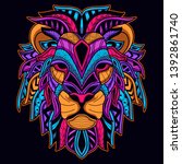 glow color lion head from abstract pattern