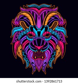glow color lion head from abstract pattern