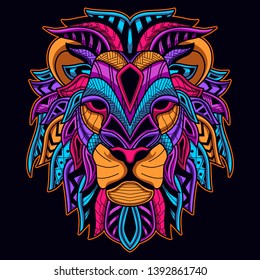 Glow Color Lion Head From Abstract Pattern