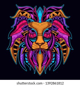 glow color lion head from abstract pattern