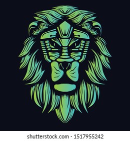 glow color lion head artwork illustration