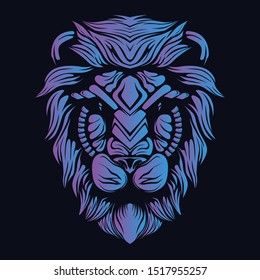 glow color lion head artwork illustration