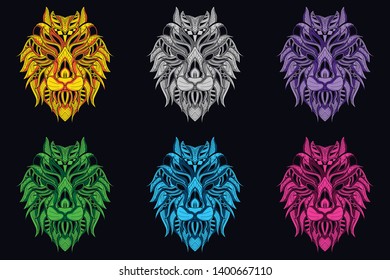 glow color lion set illustration