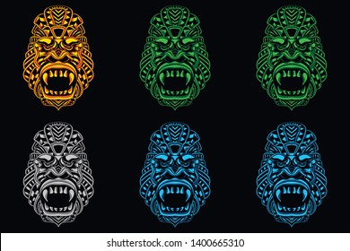 glow color monkey head in set from abstract pattern