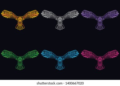glow color owl from abstract pattern