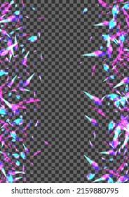 Glow Confetti Background Transparent Vector. Flare Shiny Design. Blue Sunshine Wallpaper. Violet Starburst. Element Focus Illustration.