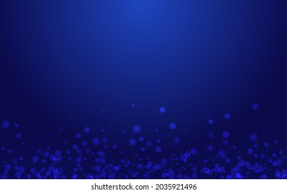 Fondo azul del vector de confetti brillante. Ilustración De Llave Mínima De Plata. Textura festiva de nevada. Invitación al copo de nieve mágico.