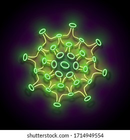 Glow Coronavirus Pathogen. Viral Pneumonia Concept. Template for Virus Pandemic Informing. Neon Poster, Flyer, Banner. Vector 3d Illustration. Glossy Background