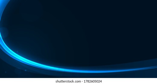 Glow curve and bokeh circle on dark blue abstract background.