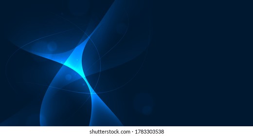 Glow curve line and bokeh circle on dark blue abstract background.