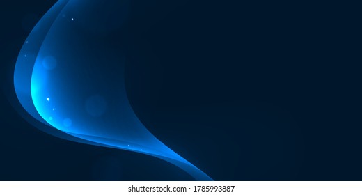 Glow curve line and bokeh circle glitter on dark blue abstract background.