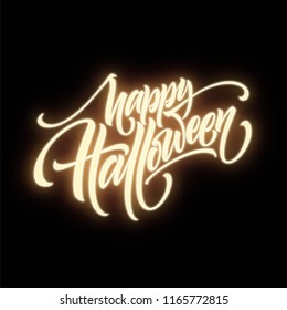 Glow in the dark background Happy halloween lettering. Vector illustration EPS10