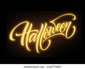 Glow in the dark background Happy halloween lettering. Vector illustration EPS10