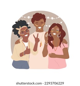 Glow in the dark isolated cartoon vector illustration. Friends party, glowing in dark makeup, birthday celebration, painted faces with neon paint, girls and boys smiling vector cartoon.