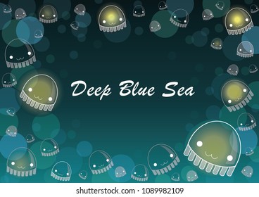 Glow in the dark school of jellyfish frame vector.