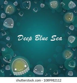 Glow in the dark school of jellyfish frame vector.