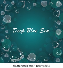 Glow in the dark school of jellyfish frame vector.