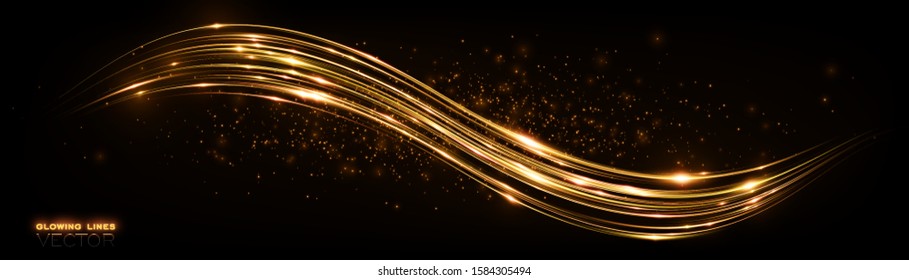 Glow effect. Beautiful light. Glint cosmic rays. Power energy. Futuristic wave Flash. Magic sparks. Neon wind lines. Mystical shine streaks. Empty place. Abstract background. Vector.